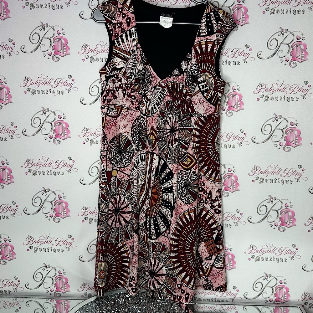 Clientele dress boho Aztec Pink red white Black Patterned Sleeveless Dress